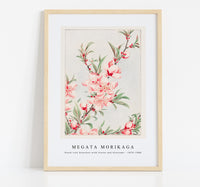 Megata Morikaga - Peach tree branches with leaves and blossoms during 1870–1880