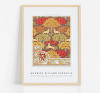 Maurice Pillard Verneuil - Cerfs et arbres, papier peint. Écureuil oiseaux et sorbier