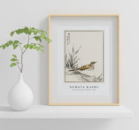 Numata Kashu - Chinese Tree-Pipit and Wheat illustration from Pictorial Monograph of Birds (1885)