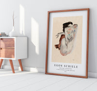 Egon Schiele - Naked lady. Crouching Nude in Shoes and Black Stockings, Back View 1912