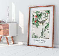 Numata Kashu - Japanese Tree-creeper and Pea illustration from Pictorial Monograph of Birds (1885)