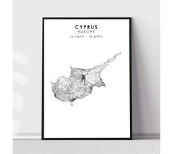 Cyprus Scandinavian Style Map Print 