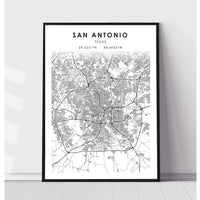 San Antonio, Texas Scandinavian Map Print 