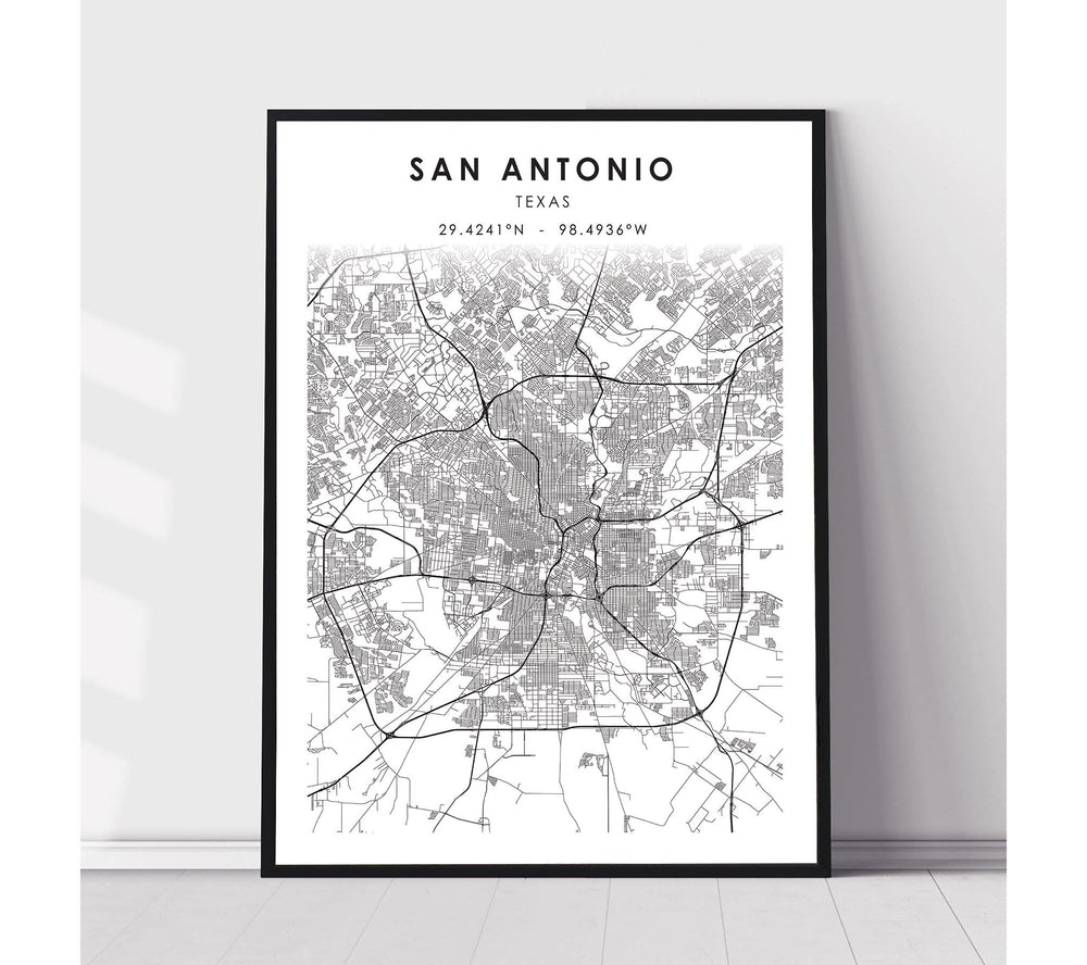 San Antonio, Texas Scandinavian Map Print 