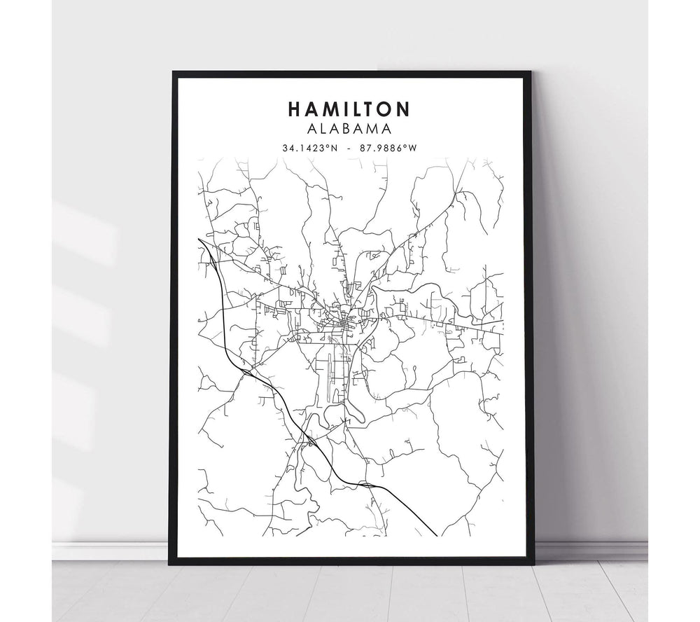 Hamilton, Alabama Scandinavian Map Print 