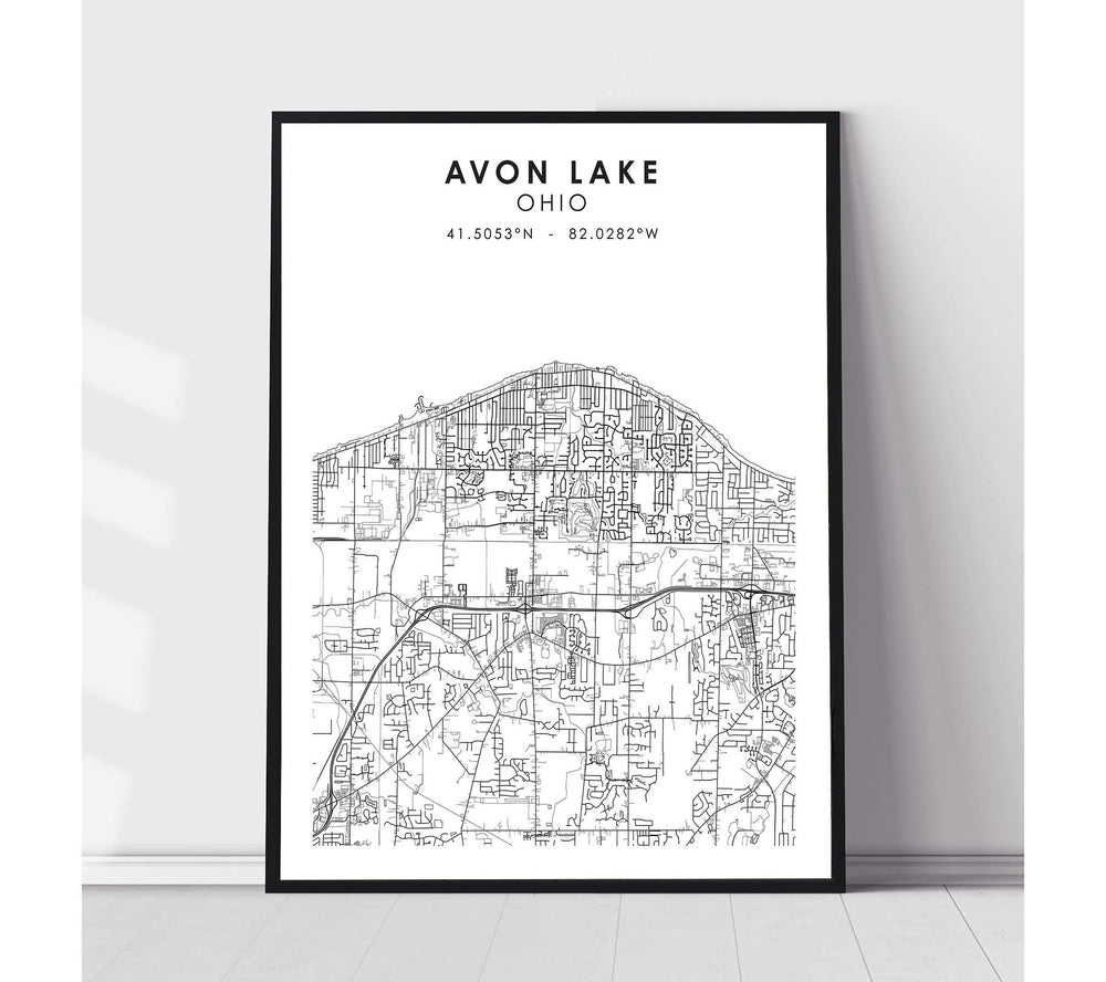 Avon Lake, Ohio Scandinavian Map Print 
