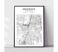
              Brentwood, Tennessee Scandinavian Map Print 
            