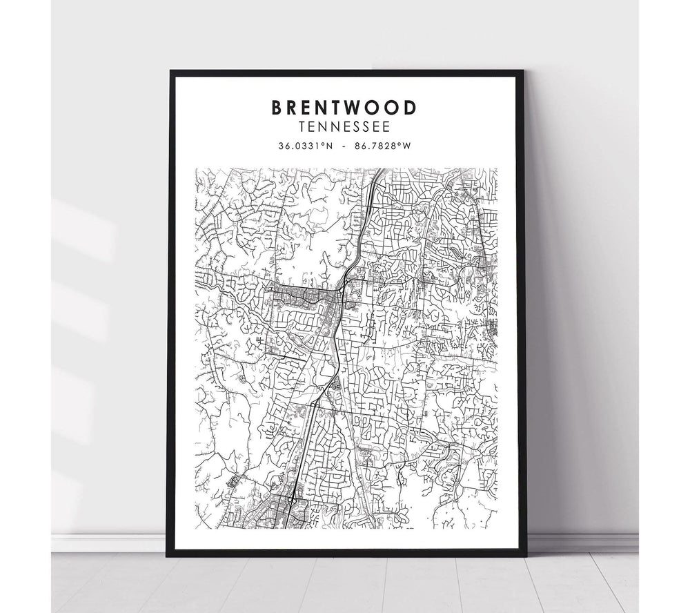 Brentwood, Tennessee Scandinavian Map Print 