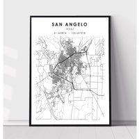 San Angelo, Texas Scandinavian Map Print 
