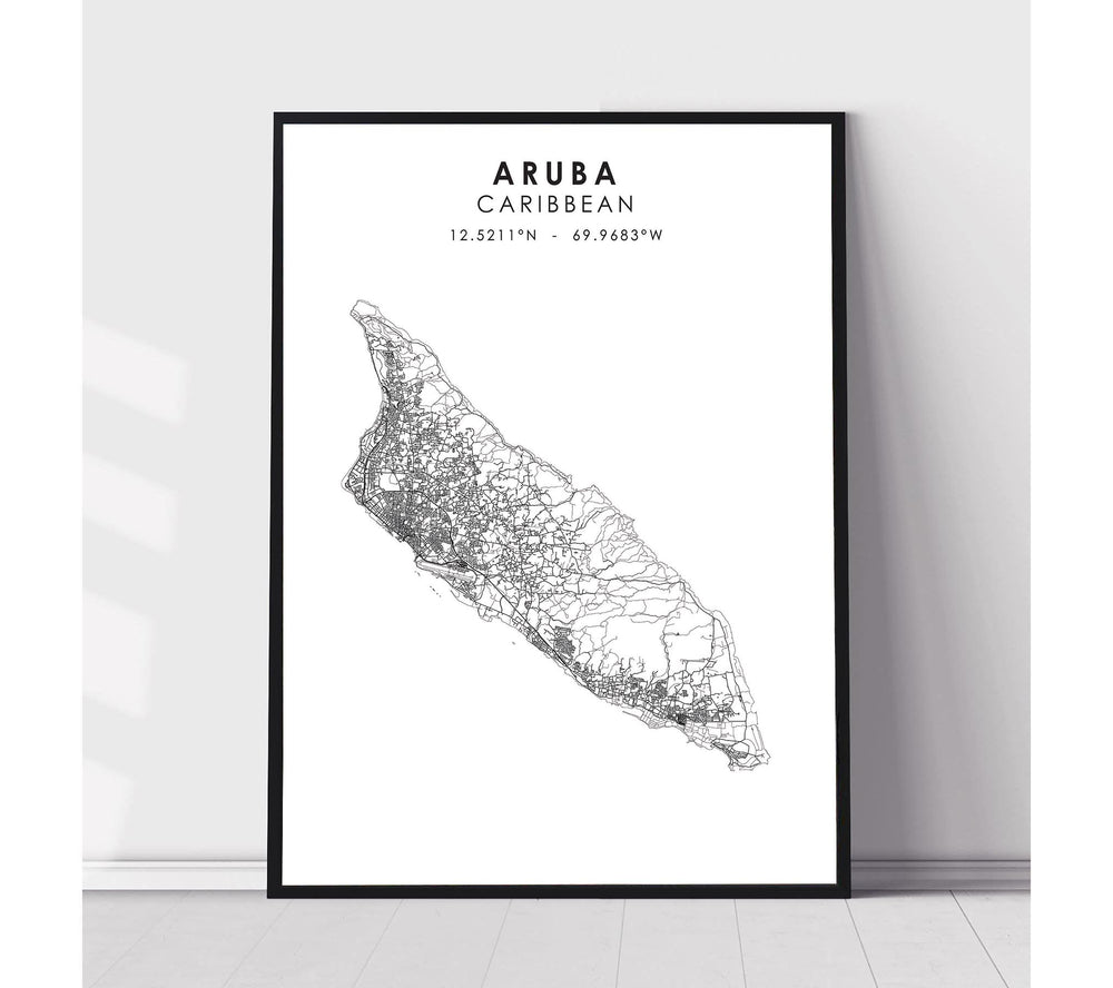 Aruba, Caribbean Scandinavian Style Map Print 