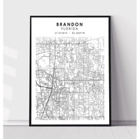 Brandon, Florida Scandinavian Map Print 