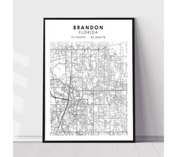 Brandon, Florida Scandinavian Map Print 