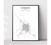 
              Cardenas, Cuba Scandinavian Style Map Print 
            
