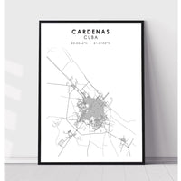 Cardenas, Cuba Scandinavian Style Map Print 
