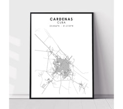 Cardenas, Cuba Scandinavian Style Map Print 