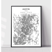 Austin, Texas Scandinavian Map Print 