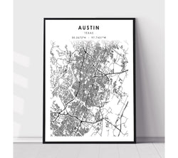 Austin, Texas Scandinavian Map Print 