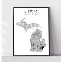 Michigan, United States Scandinavian Style Map Print 