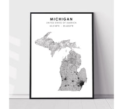 Michigan, United States Scandinavian Style Map Print 
