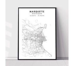 Marquette, Michigan Scandinavian Map Print 