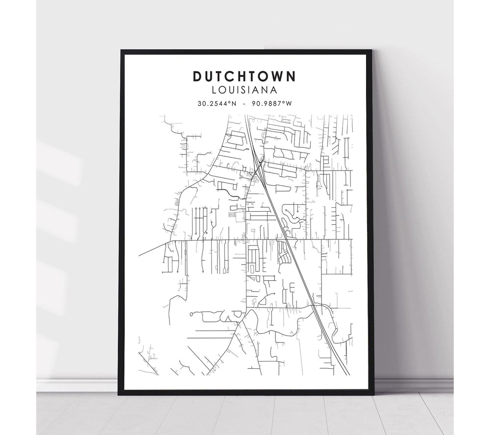 Dutch Town, Louisiana Scandinavian Map Print 