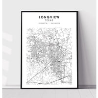 Longview, Texas Scandinavian Map Print 
