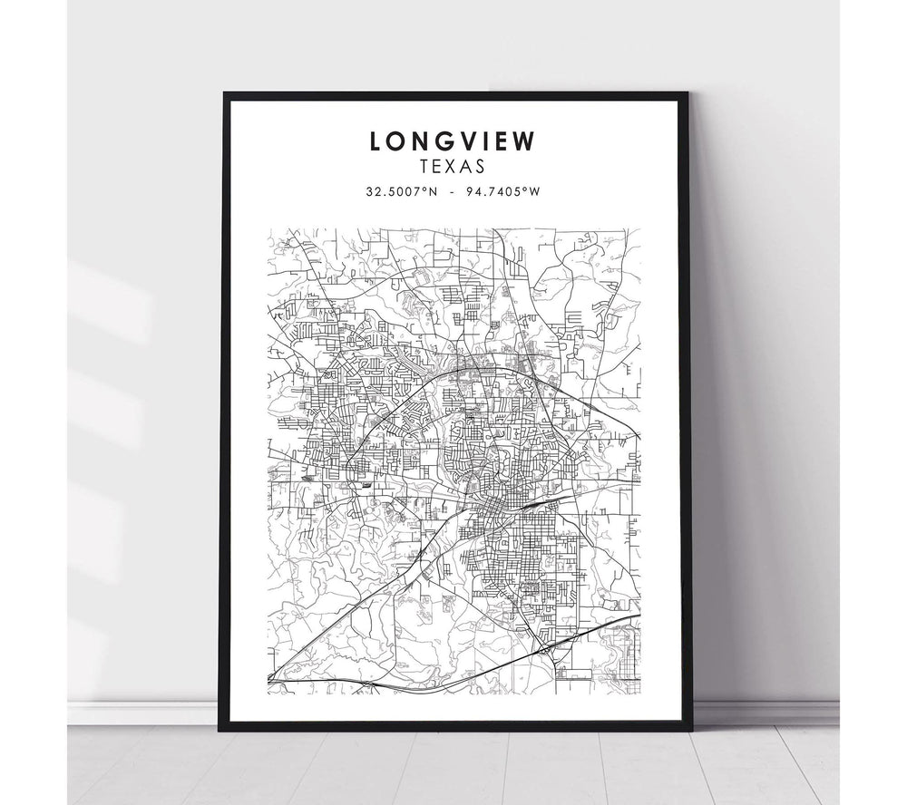 Longview, Texas Scandinavian Map Print 