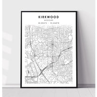 Kirkwood, Missouri Scandinavian Map Print 