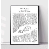 Belle Isle, Michigan Scandinavian Map Print 