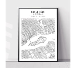 Belle Isle, Michigan Scandinavian Map Print 