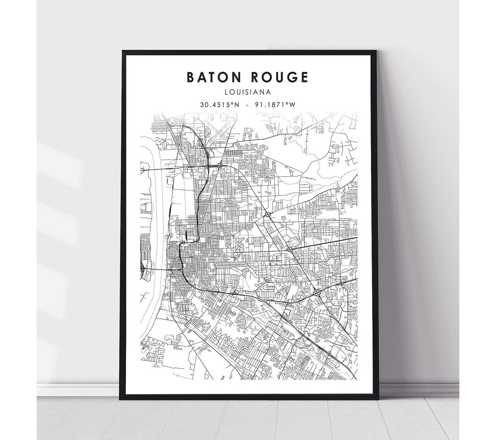 Baton Rouge, Louisiana Scandinavian Map Print 