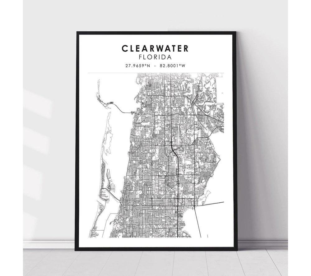 Clearwater, Florida Scandinavian Map Print 
