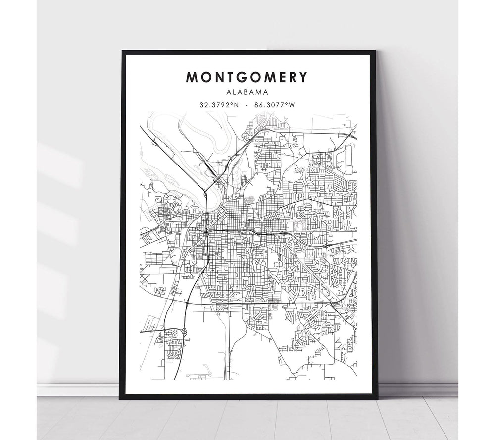 Montgomery, Alabama Scandinavian Map Print 