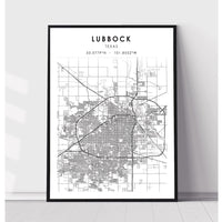 Lubbock, Texas Scandinavian Map Print 