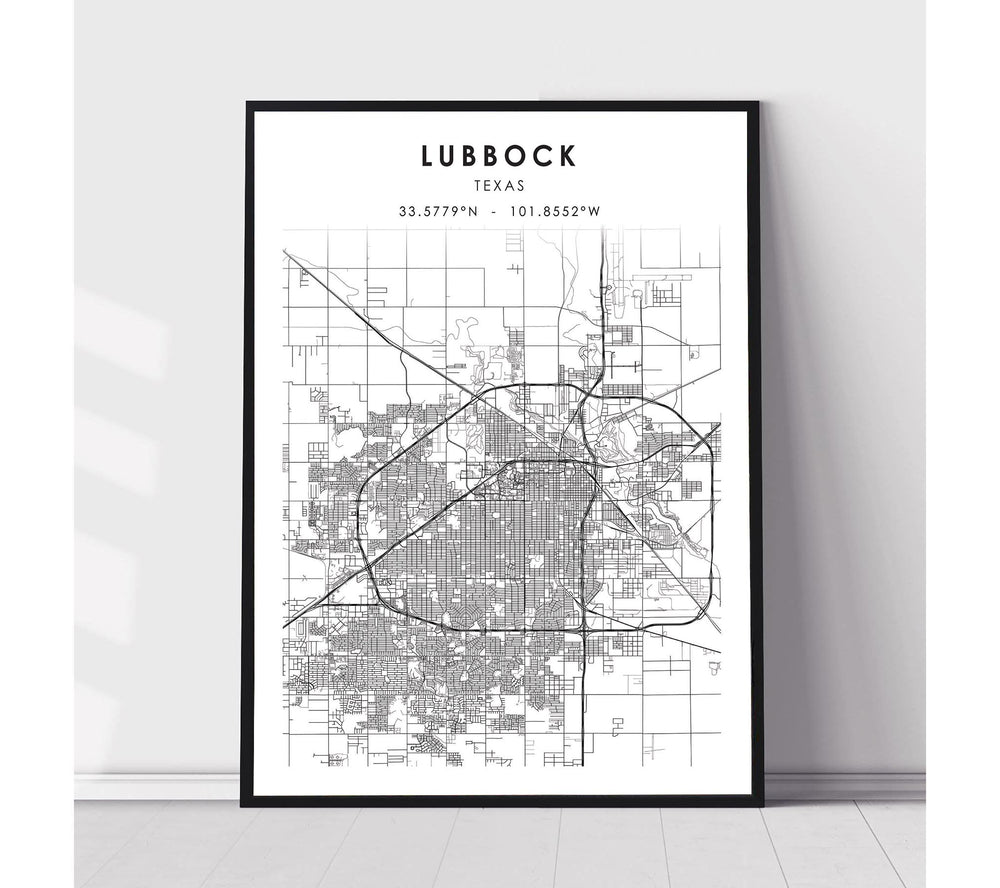 Lubbock, Texas Scandinavian Map Print 