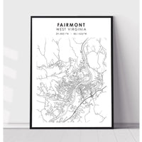 Fairmont, West Virginia Scandinavian Map Print 