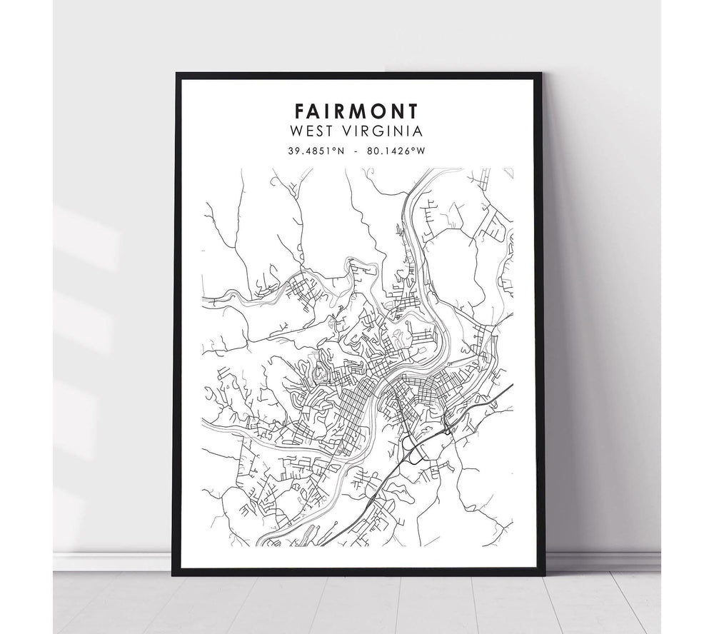 Fairmont, West Virginia Scandinavian Map Print 