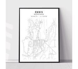 Ennis, Montana Scandinavian Map Print 