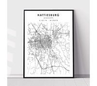 
              Hattiesburg, Mississippi Scandinavian Map Print 
            