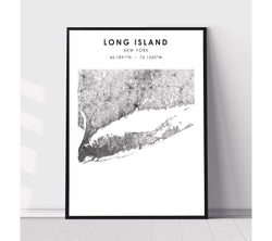 Long Island, New York Scandinavian Map Print 