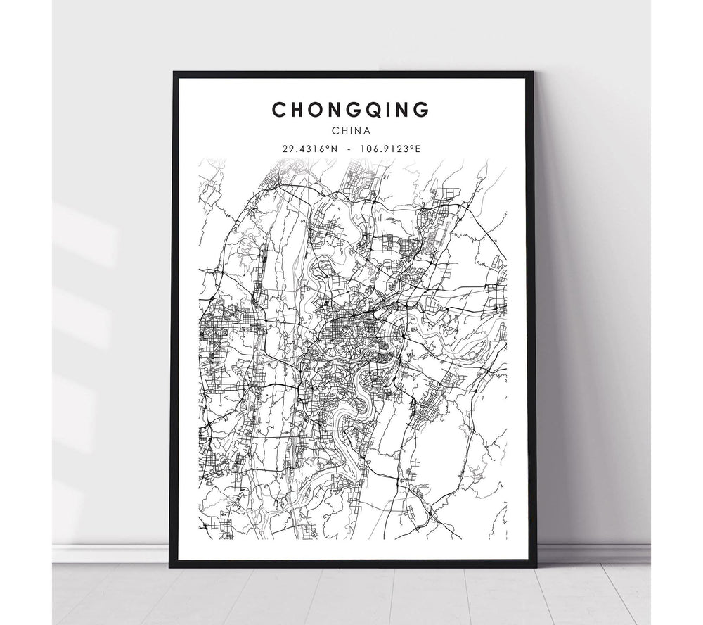 Chongqing, China Scandinavian Style Map Print