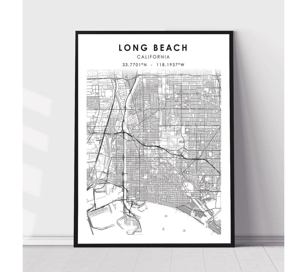 Long Beach, California  Scandinavian Map Print 