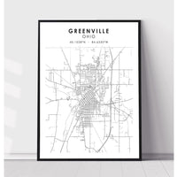 Greenville, Ohio Scandinavian Map Print 