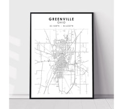Greenville, Ohio Scandinavian Map Print 