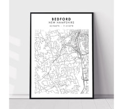 Bedford, New Hampshire Scandinavian Map Print 