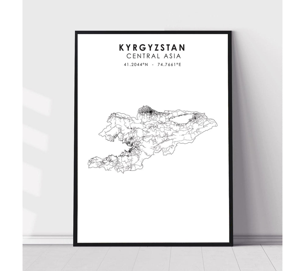 Kyrgyzstan Scandinavian Style Map Print 