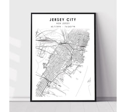 Jersey City, New Jersey Scandinavian Map Print 