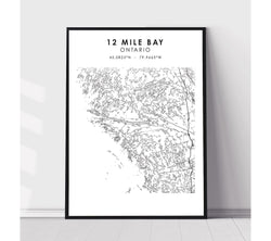 Twelve Mile Bay Road, Ontario Scandinavian Style Map Print 