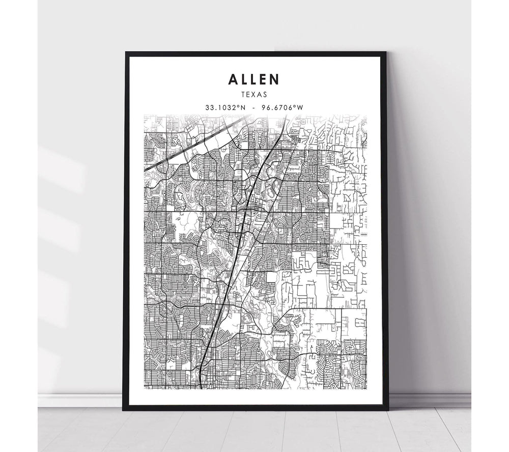 Allen, Texas Scandinavian Map Print 