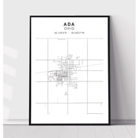 Ada, Ohio Scandinavian Map Print 